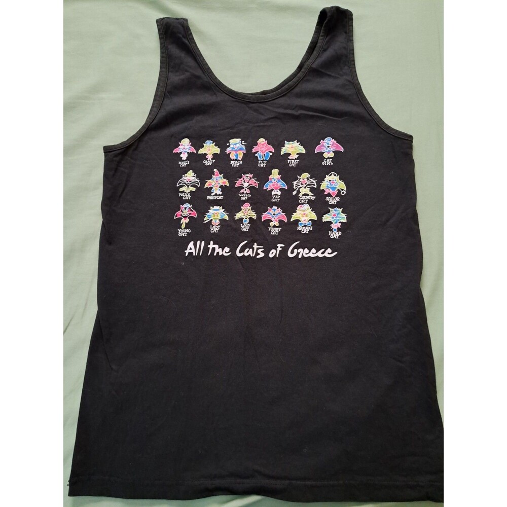 Cats of Greece Souvenir Black Graphic Tank Top Cotton M